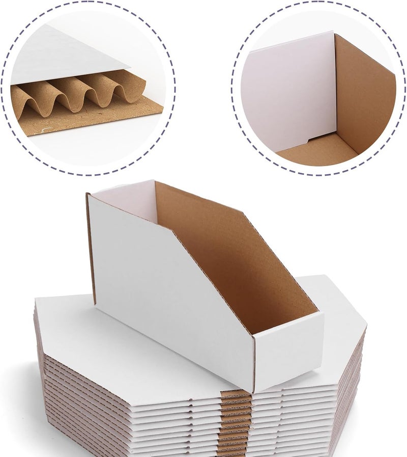 EXYGLO Cardboard Storage Bins 35 Pack, 9.4x3x4.5 Inch Cardboard Boxes, Corrugated Organizer Bins for Pantry, Shelves, Garage, Office, Shop, White - Image 3